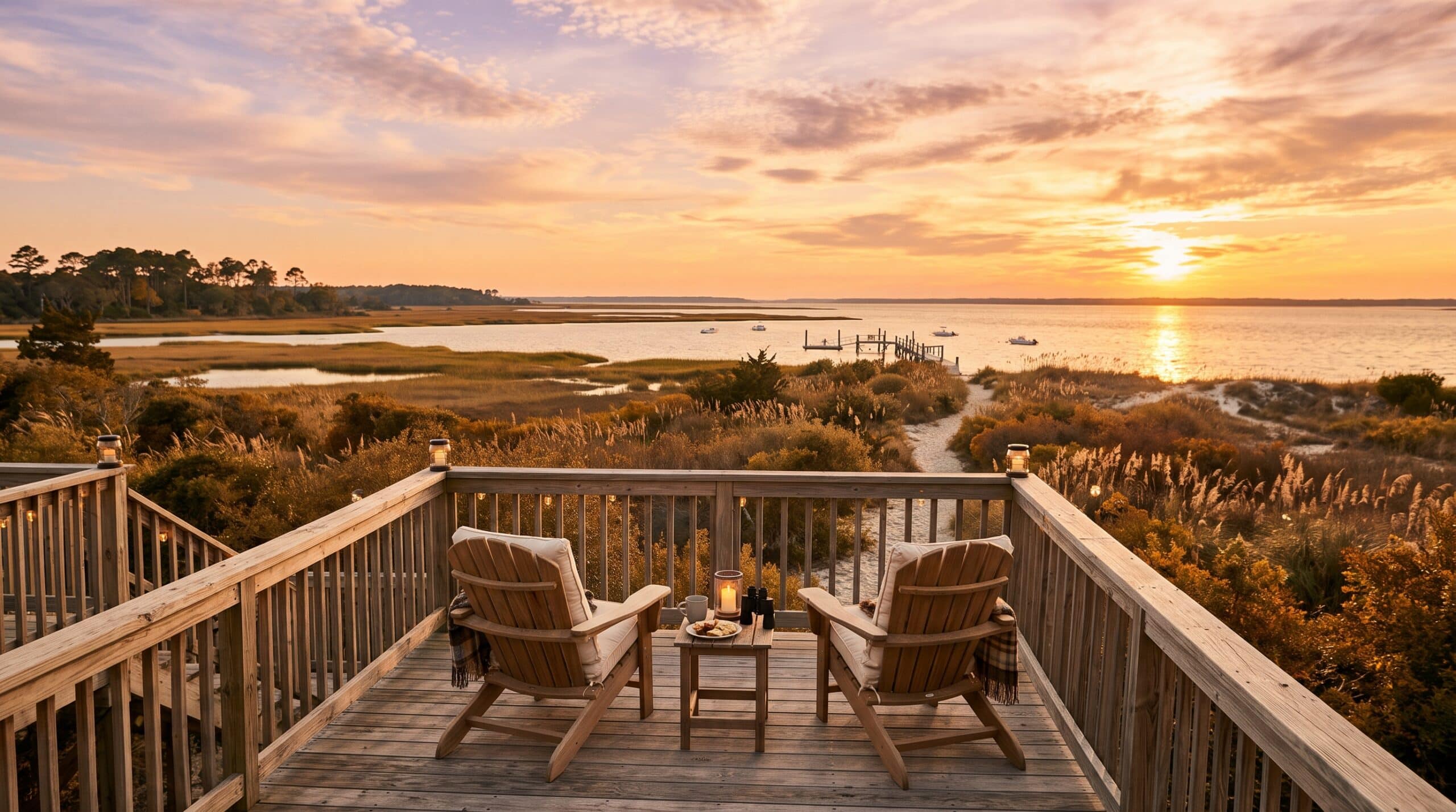 north carolina coastal view from comfy chair and deck view